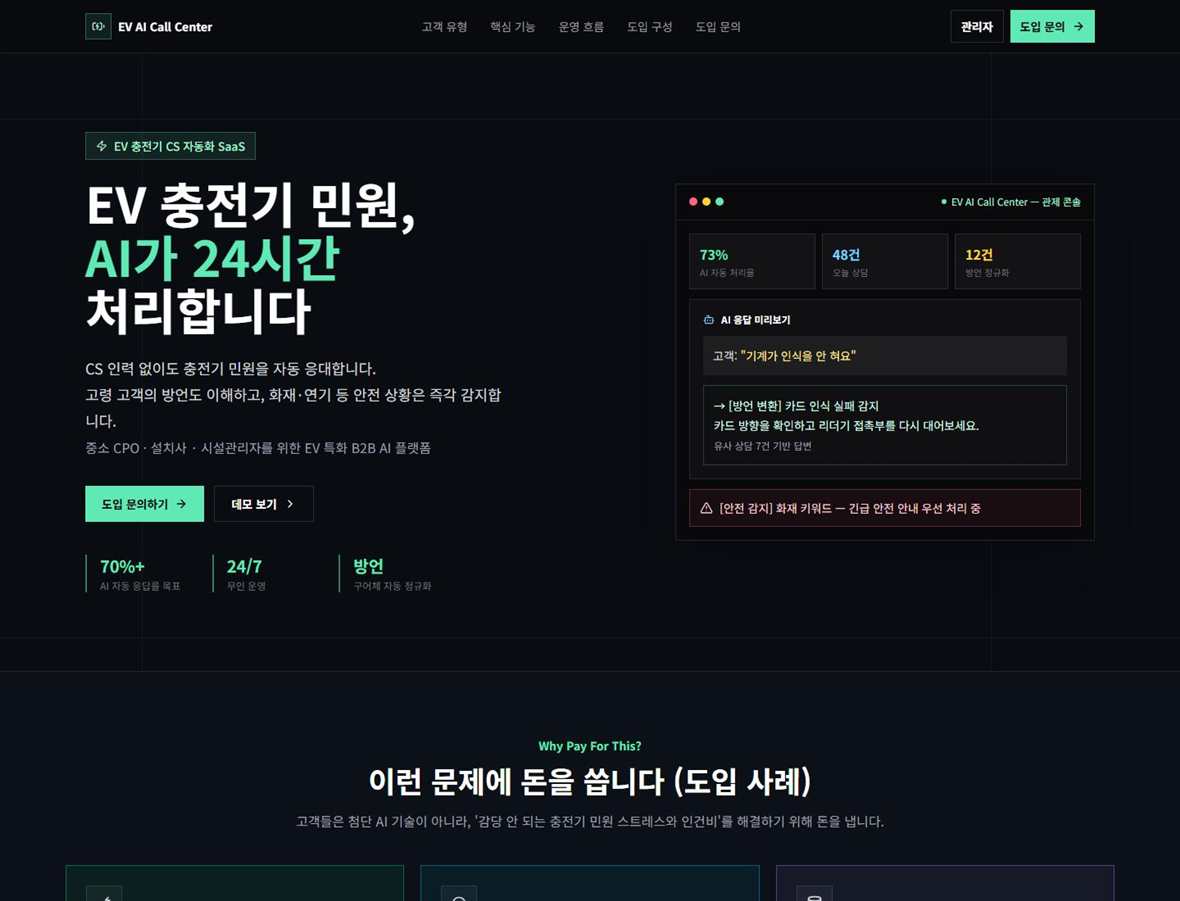 EV AI Call Center의 고객응대·관제 콘솔 화면